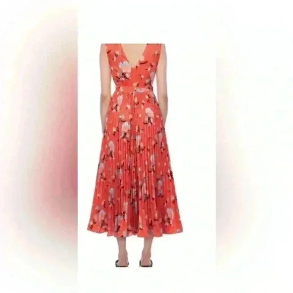 Self-Portrait sleeveless red botanical printed dress size 4 - Picture 2 of 6